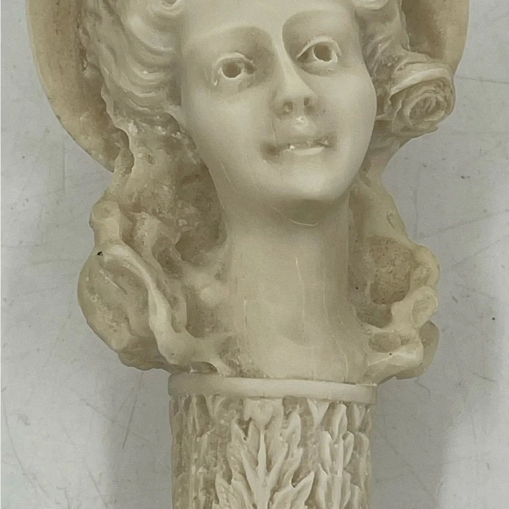Vintage Letter Opener Victorian Woman Carved White Head w/ Bronze or Brass Blade